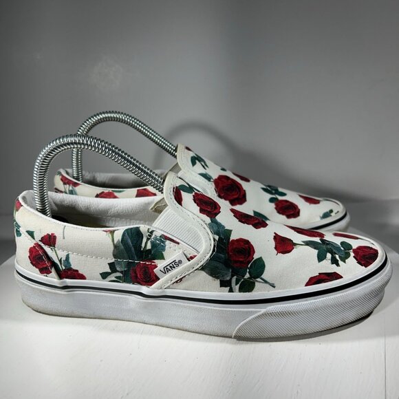 Vans Classic Rose Print Womens Size 8 White Casual Shoes Sneaker Slip USED TWICE - Picture 5 of 12